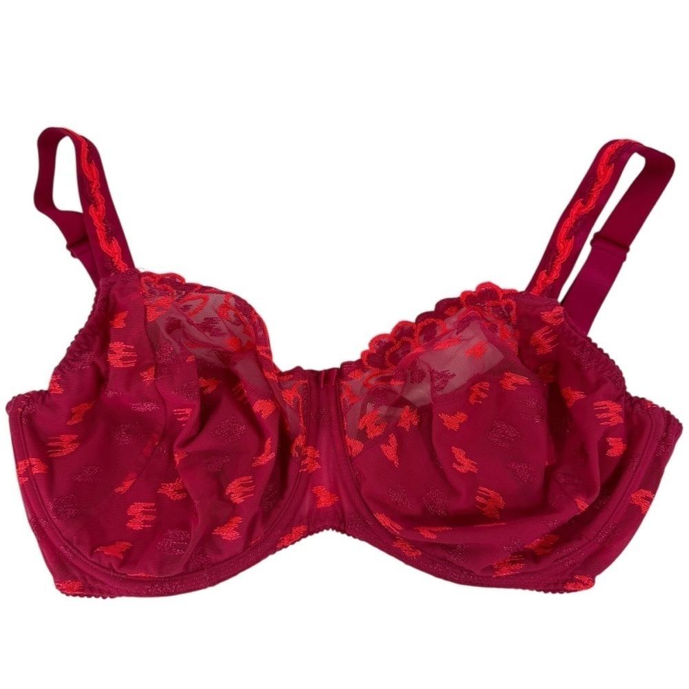 Prima Donna Semi-Sheer Lace Bra 32H Bright Pink Underwire Embroidered Sexy GUC